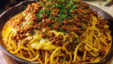 Cajun Beef Spaghetti in Creamy Three-Cheese Parmesan Sauce
