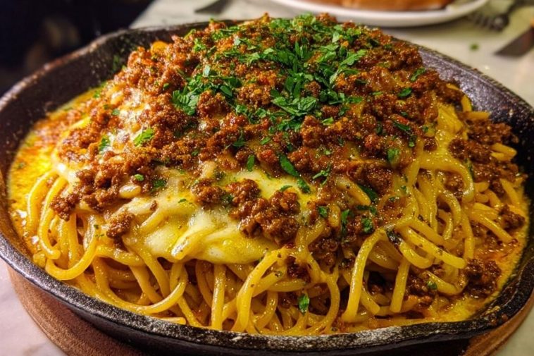 Cajun Beef Spaghetti in Creamy Three-Cheese Parmesan Sauce
