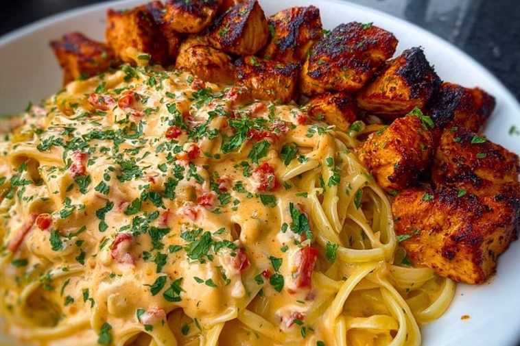 Creamy Cajun Chicken Linguine with Spicy Garlic Cheese Sauce