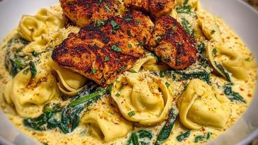 Creamy Chicken Tortellini with Spinach and Garlic Parmesan Cheese