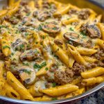 Creamy Velveeta Beef Stroganoff and Penne Pasta