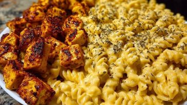 Creamy Velveeta Chicken Rotini Pasta with Mozzarella Garlic Cheese Sauce