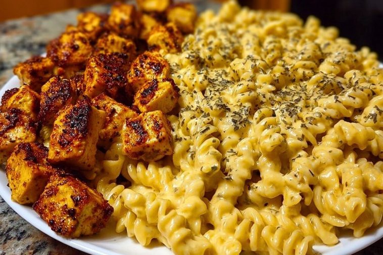 Creamy Velveeta Chicken Rotini Pasta with Mozzarella Garlic Cheese Sauce