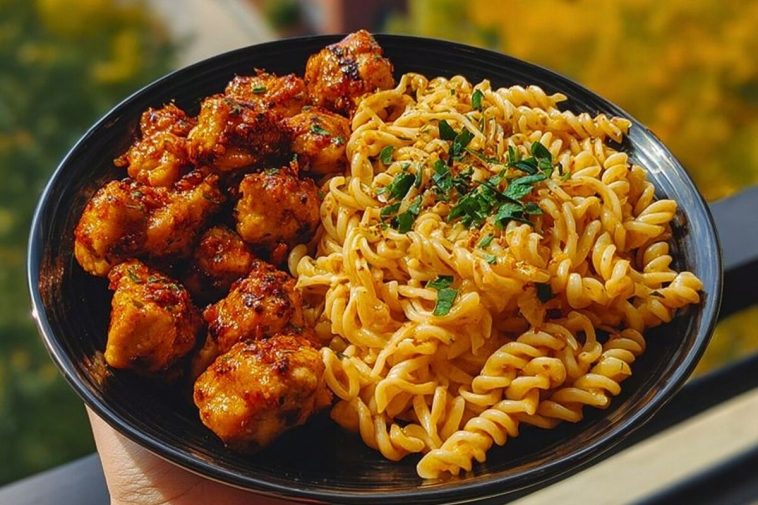 Delicious Garlic Butter Chicken Bites with Spicy Cajun Alfredo Twisted Pasta Recipe