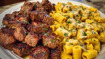 Garlic Butter Steak with Creamy Parmesan Rigatoni