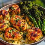 Garlic-Parmesan Chicken Bites with Sun-Dried Tomato Cajun Alfredo & Charred Broccolini