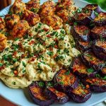 Spicy Whipped Feta Chicken Alfredo with Crispy Eggplant Wedges & Chili Oil Drizzle