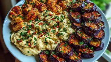 Spicy Whipped Feta Chicken Alfredo with Crispy Eggplant Wedges & Chili Oil Drizzle