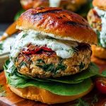 Sun-Dried Tomato and Feta Spinach Burgers with Tzatziki Sauce Recipe