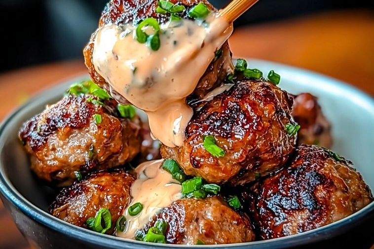 Tender Korean BBQ Meatballs with Spicy Mayo Dip