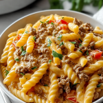Creamy Rotel Pasta with Ground Beef