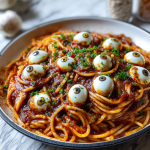 Bloody Spaghetti with Mozzarella Eyeballs