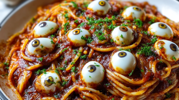 Bloody Spaghetti with Mozzarella Eyeballs