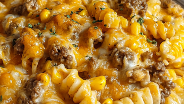 Cheesy Beef and Sweet Corn Rotini Bake