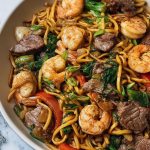 Surf & Turf Noodle Stir-Fry with Steak and Shrimp