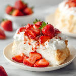 Light Angel Food Cake with Juicy Strawberries
