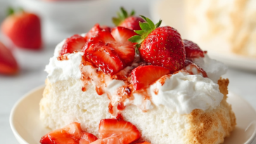 Light Angel Food Cake with Juicy Strawberries