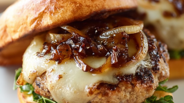 Juicy Turkey Burgers with Balsamic Caramelized Onions and Provolone
