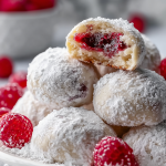 Raspberry Filled Almond Snowball Cookies