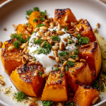 Roasted Pumpkin with Lemon Yogurt & Pine Nuts