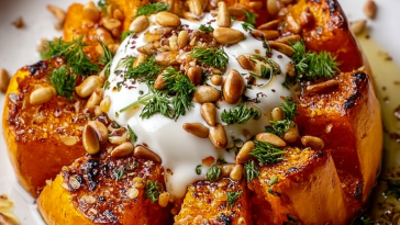Roasted Pumpkin with Lemon Yogurt & Pine Nuts
