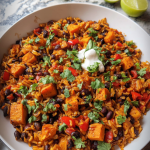 Southwest Sweet Potato Black Bean and Rice Skillet Bliss