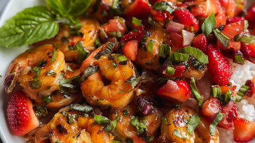 Saucy Lemon Herb Shrimp with Strawberry-Basil Salsa