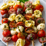Italian Antipasto Skewers with Marinated Tortellini and Mozzarella