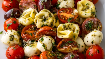 Italian Antipasto Skewers with Marinated Tortellini and Mozzarella