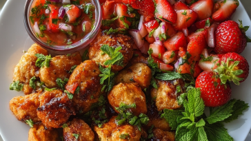Chicken Bites with Strawberry-Jalapeño Mint Salsa Bowl