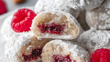 Raspberry-Filled Almond Snowball Cookies