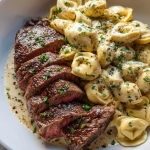 Garlic Butter Steak with Cheesy Alfredo Tortellini Bliss