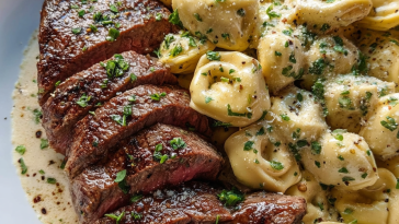 Garlic Butter Steak with Cheesy Alfredo Tortellini Bliss
